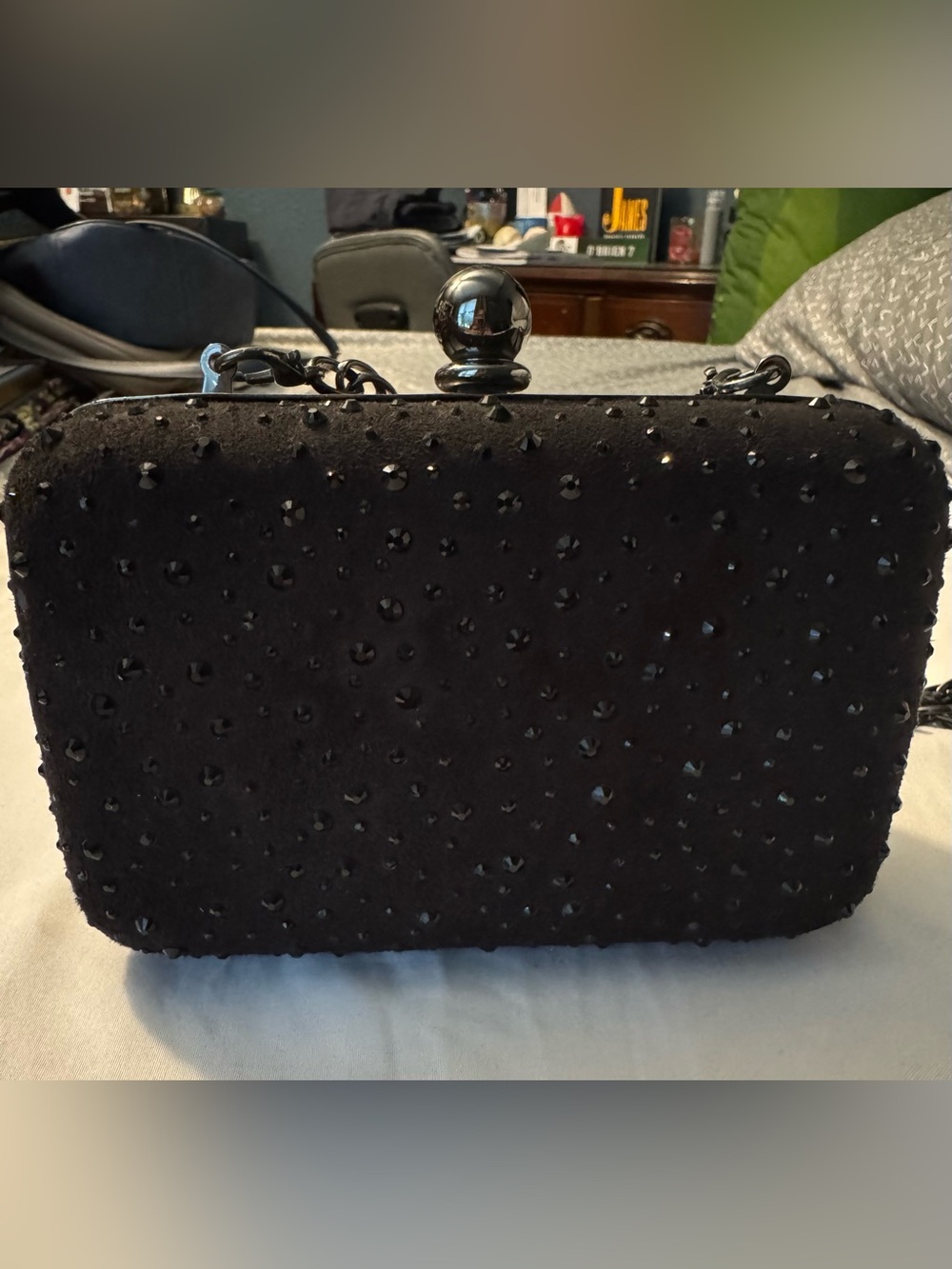 WHBM Black Crystal-Embellished Evening Clutch